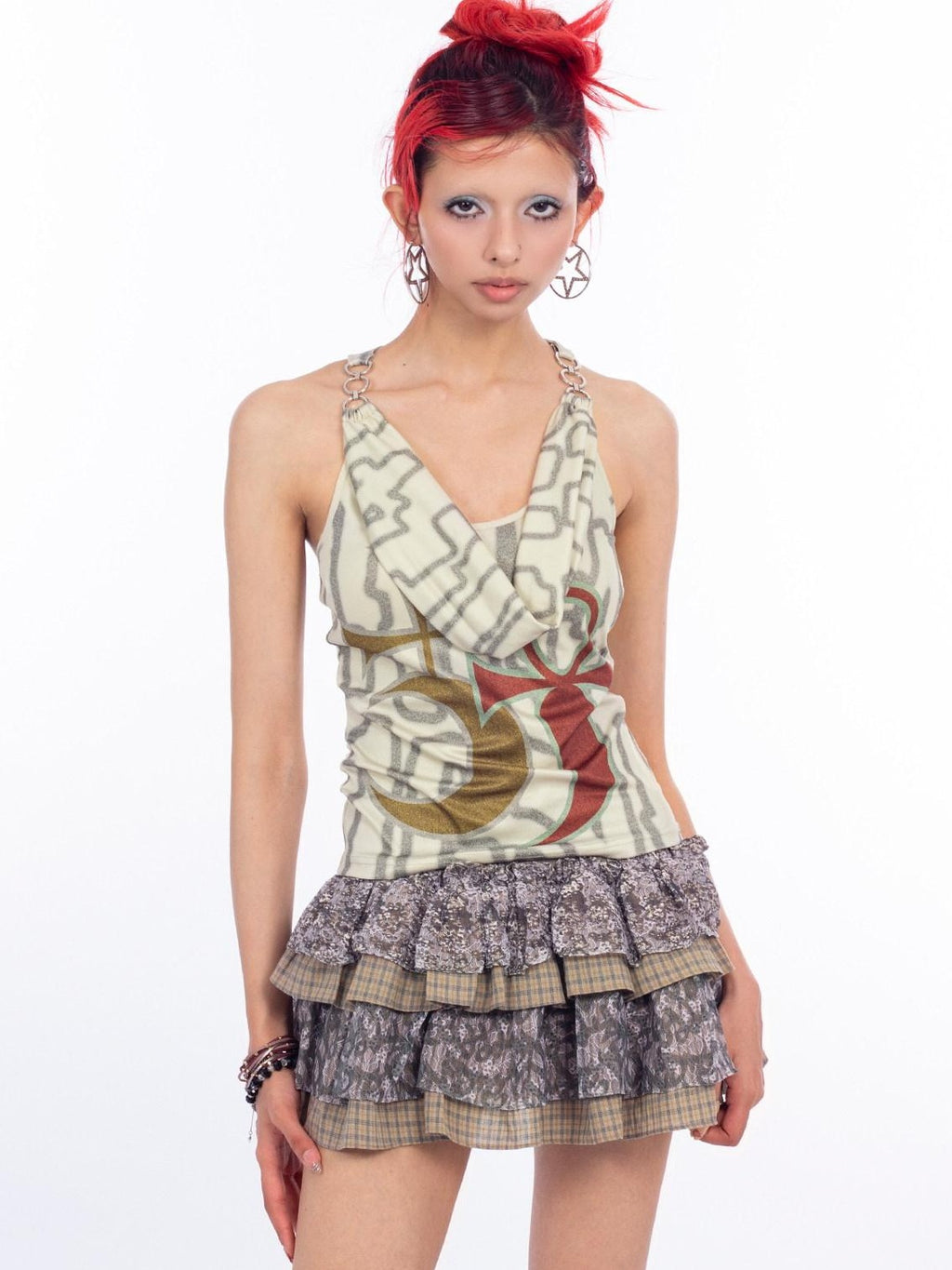 4RE1GN Mystic Emblem Grunge Letter Print Metal Buckle Women's Polyester Tank Tops