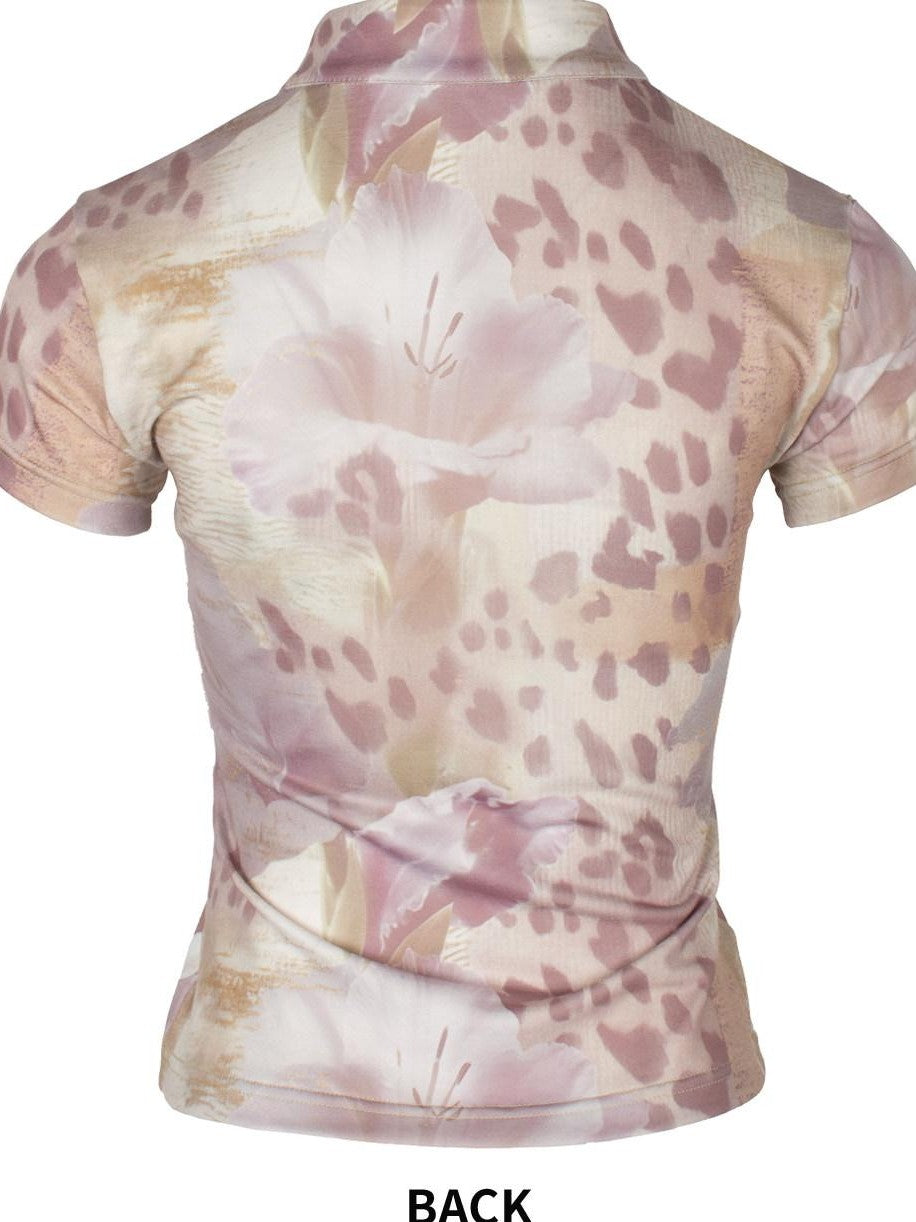 4RE1GN Pink Death Girl Lace Splice Qipao Collar Women's Polyester Short Sleeve T-shirts