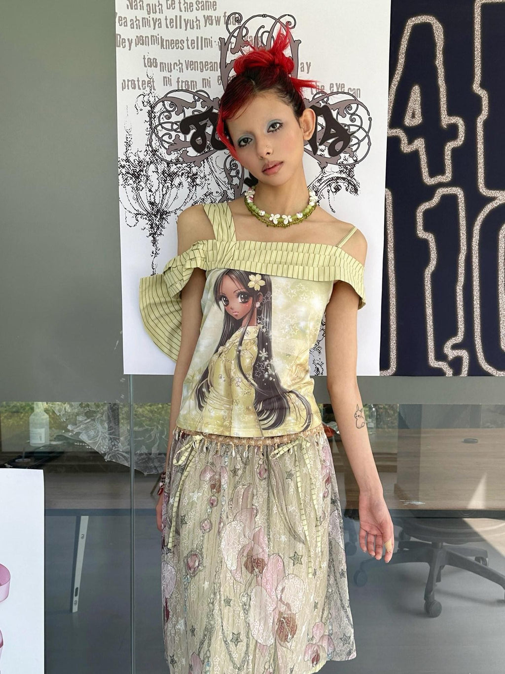 4RE1GN Printed Spliced Striped Detachable Butterfly Bow Women's Polyester Camisoles