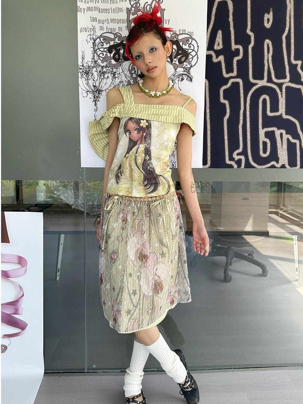 4RE1GN Printed Spliced Striped Detachable Butterfly Bow Women's Polyester Camisoles