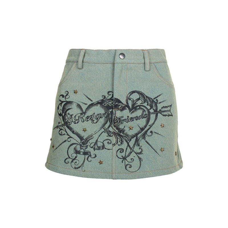 4RE1GN_Retro_Printed_Heart_Arrow_Star_Studded_Women's_Cotton_Denim_Skorts_798597192345_MISSTT