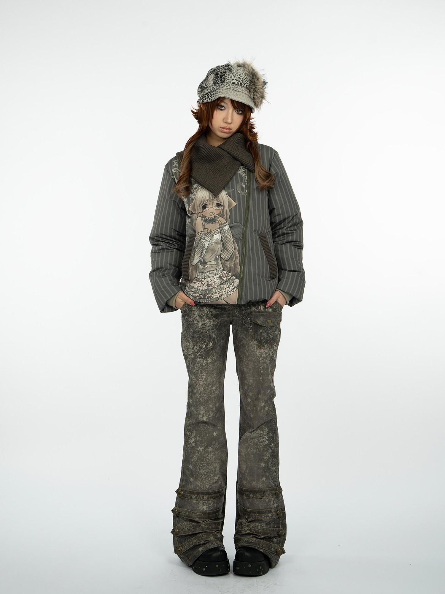 4RE1GN Retro Star Print Heavy Corduroy Women's Polyester Flare Pants