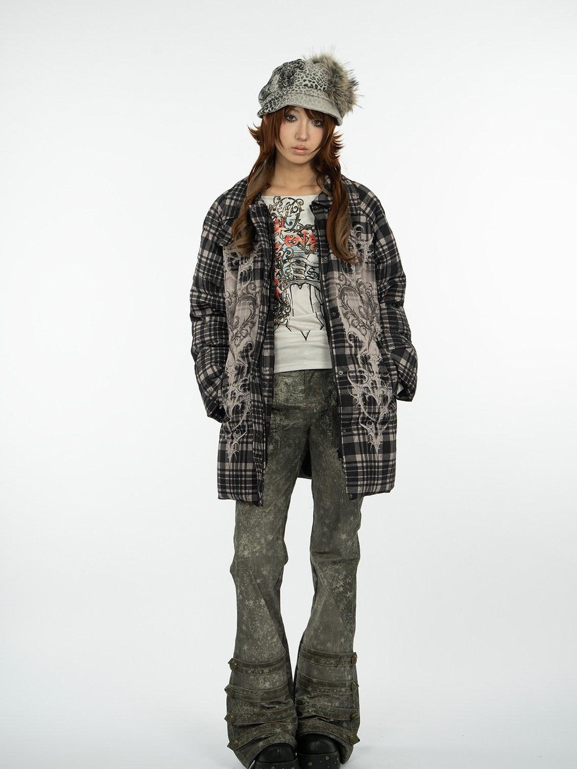 4RE1GN Retro Star Print Heavy Corduroy Women's Polyester Flare Pants