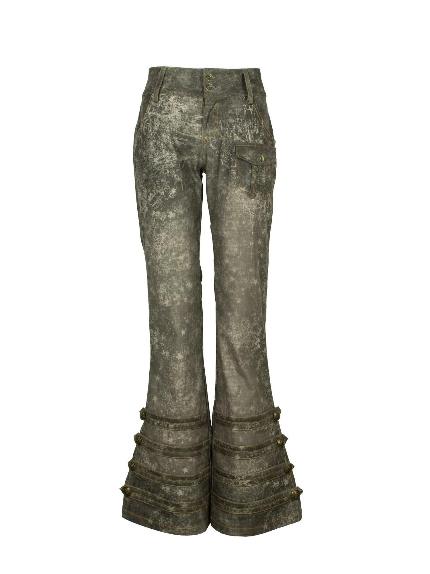 4RE1GN Retro Star Print Heavy Corduroy Women's Polyester Flare Pants