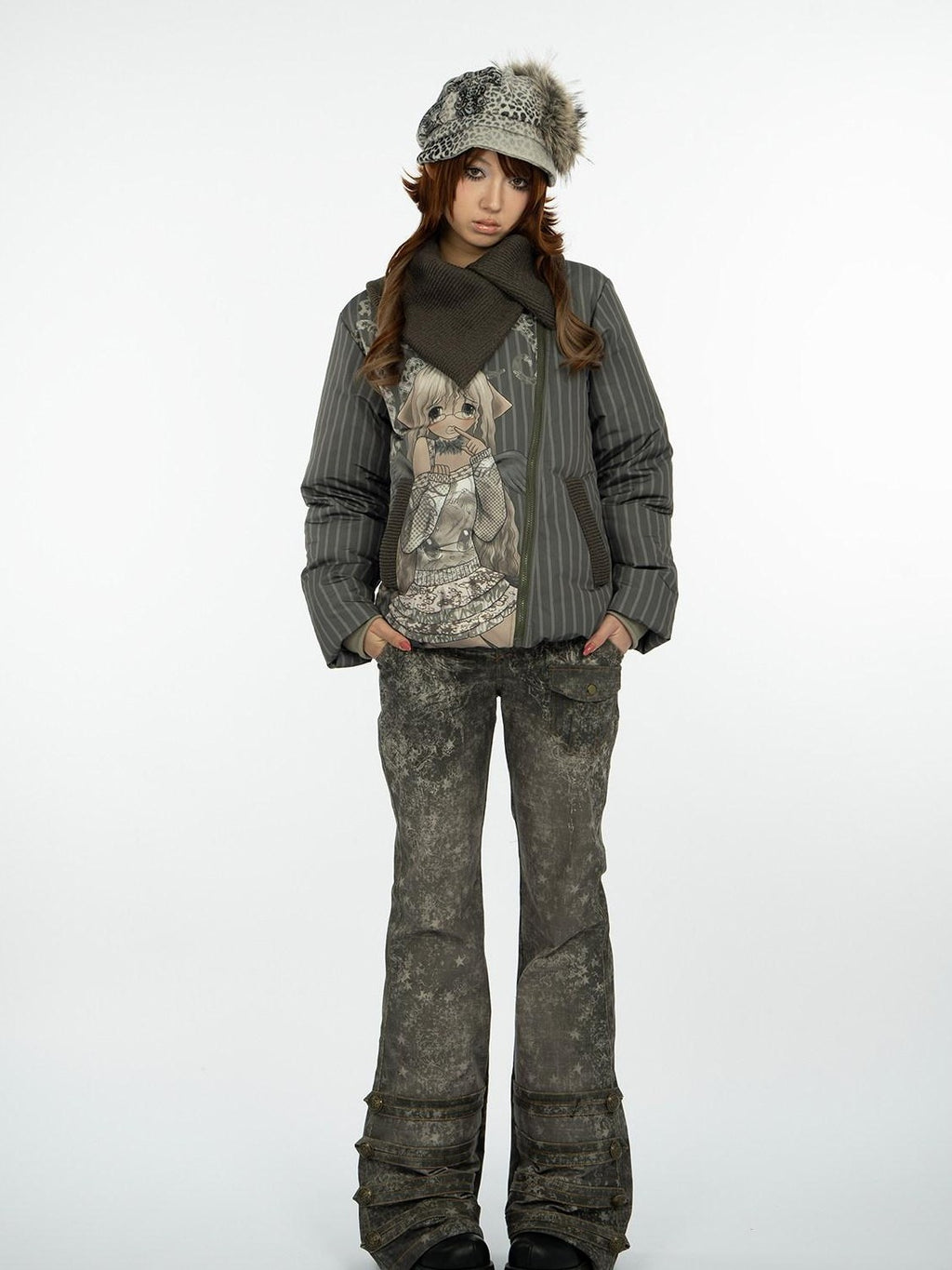 4RE1GN Retro Star Print Heavy Corduroy Women's Polyester Flare Pants
