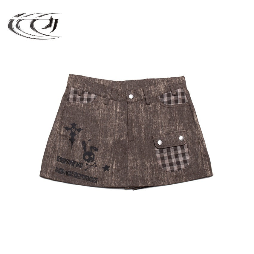 4RE1GN_Skull_Print_Plaid_Patchwork_A_Line_Women's_Cotton_Blend_Skorts_720612776575_MISSTT