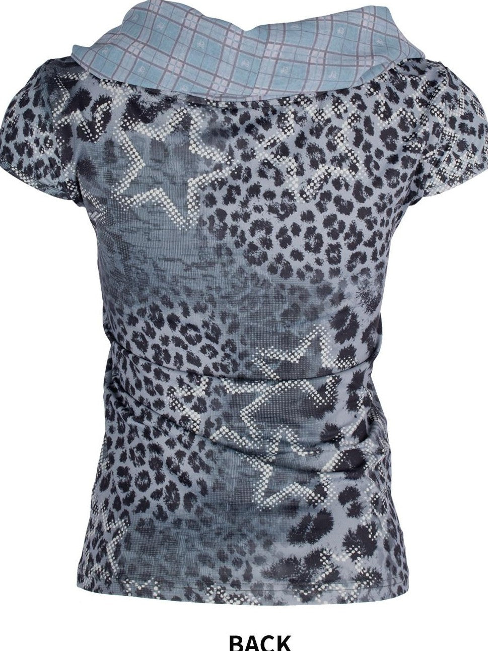4RE1GN Star Leopard Print Scarf Collar Women's Polyester Spandex Short Sleeve T-shirts