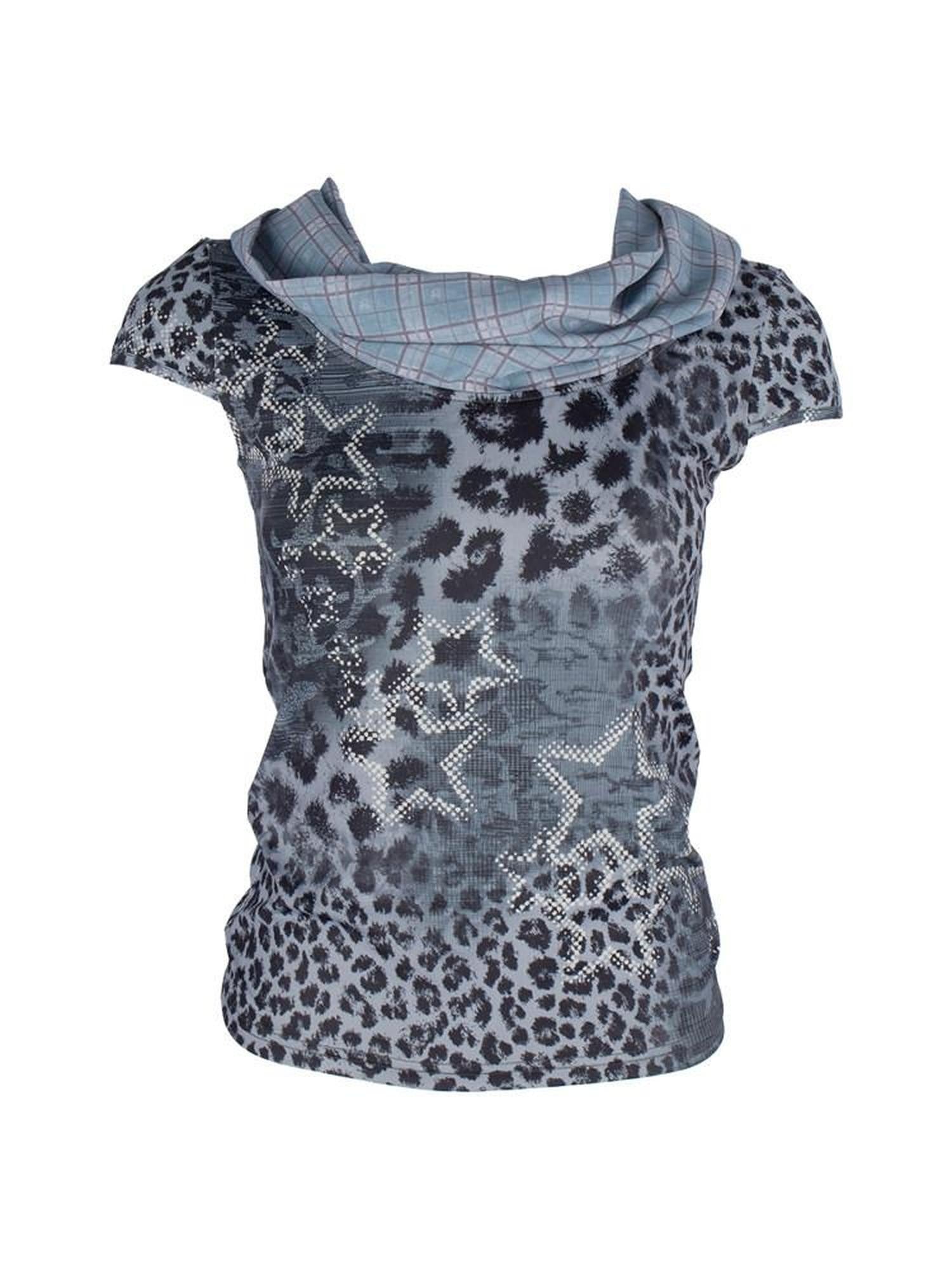 4RE1GN Star Leopard Print Scarf Collar Women's Polyester Spandex Short Sleeve T-shirts