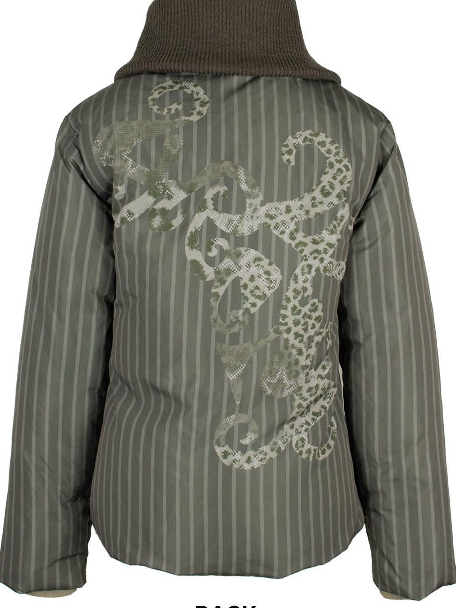4RE1GN Striped Handpainted Cartoon Graffiti Women's Knit Collar Down Jackets