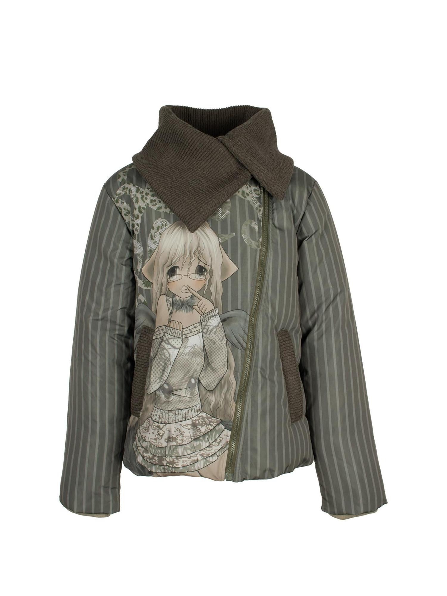 4RE1GN Striped Handpainted Cartoon Graffiti Women's Knit Collar Down Jackets