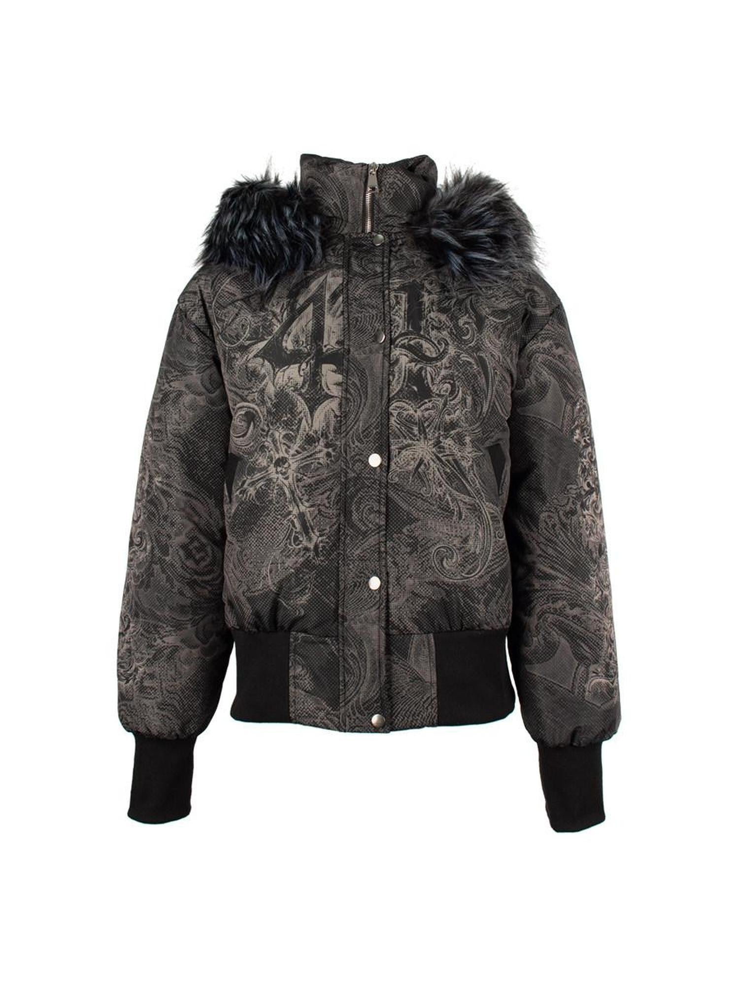 4RE1GN Subtle Jacquard Gothic Floral Print Fur Collar Women's Polyester Down Jackets