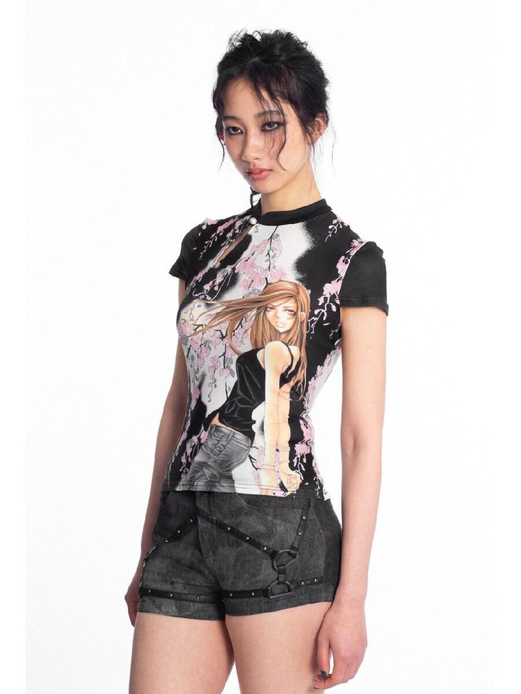 4RE1GN Tie Dye Textured Spliced Patchwork Studded Women's Denim Shorts
