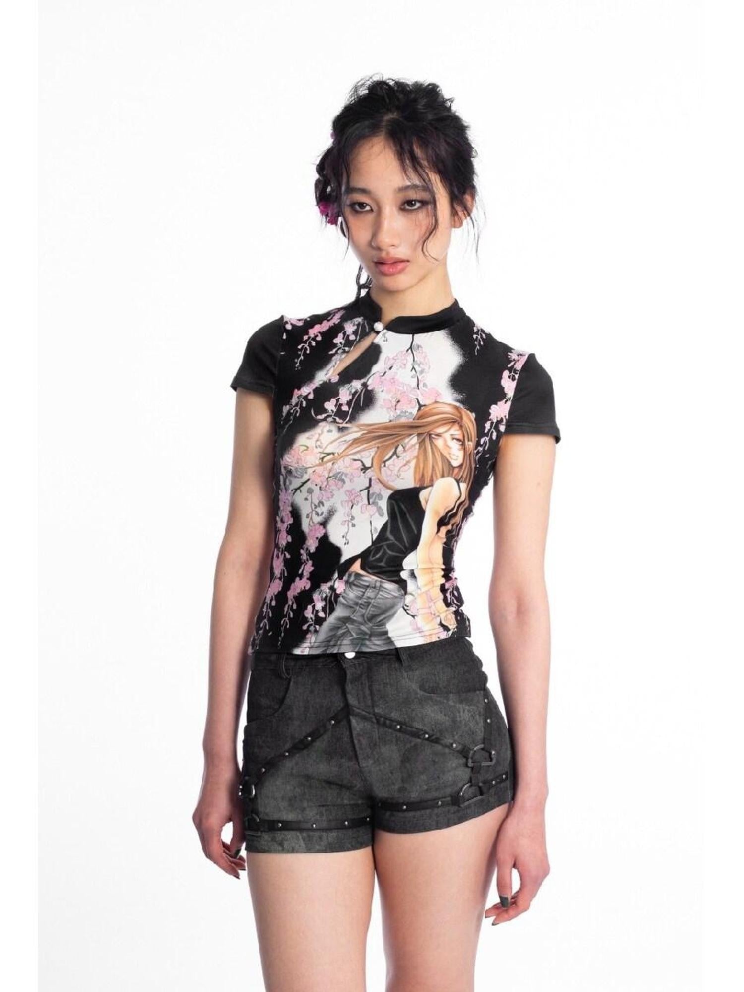 4RE1GN Tie Dye Textured Spliced Patchwork Studded Women's Denim Shorts