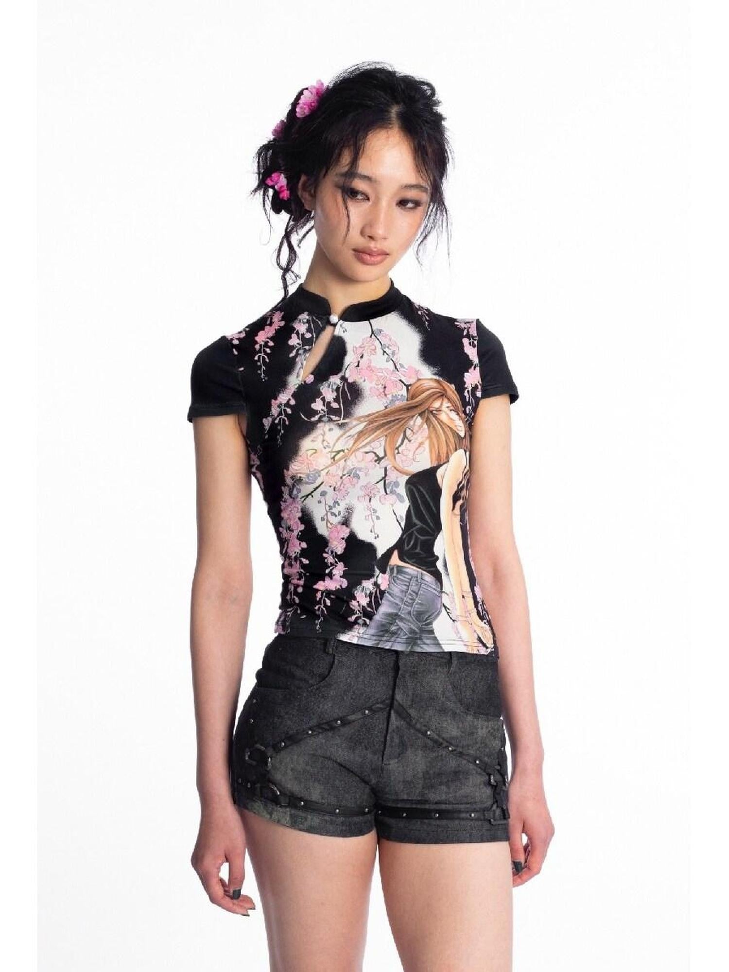 4RE1GN Tie Dye Textured Spliced Patchwork Studded Women's Denim Shorts