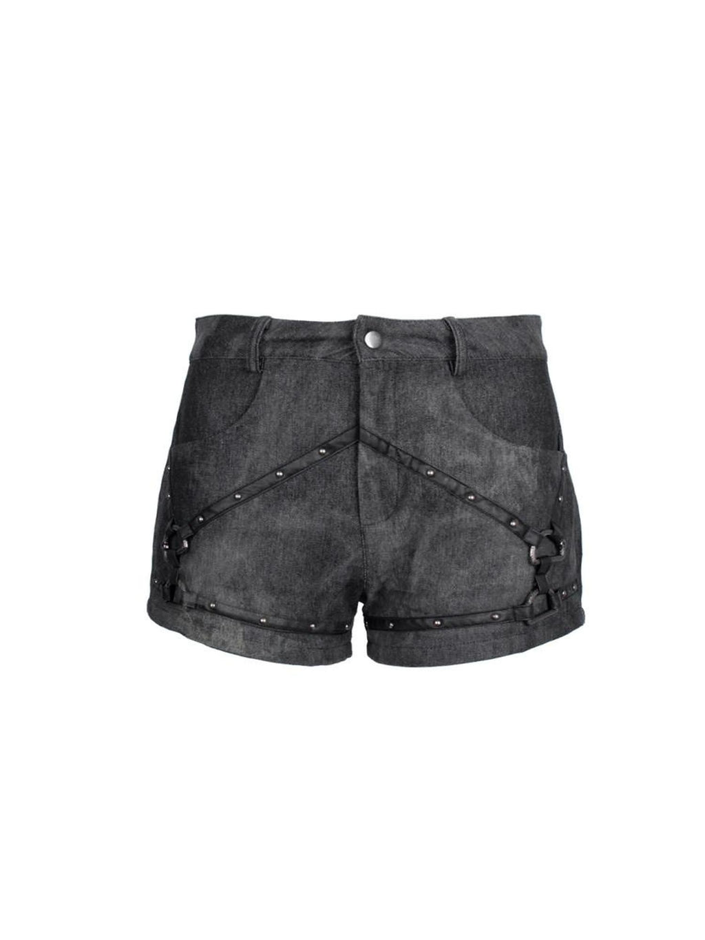 4RE1GN Tie Dye Textured Spliced Patchwork Studded Women's Denim Shorts