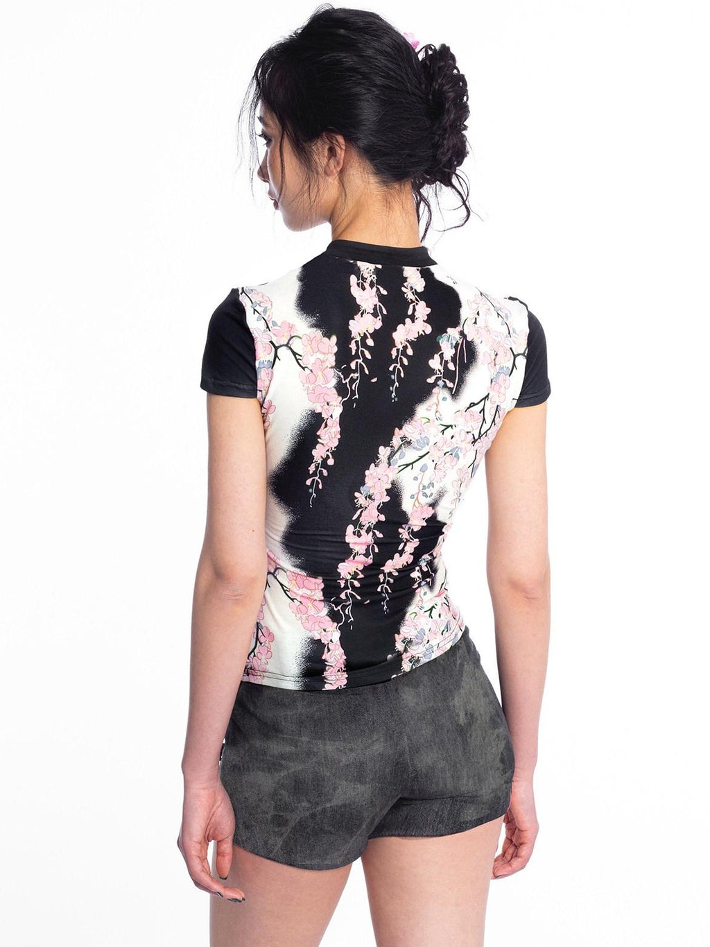 4RE1GN Tie Dye Textured Spliced Patchwork Studded Women's Denim Shorts