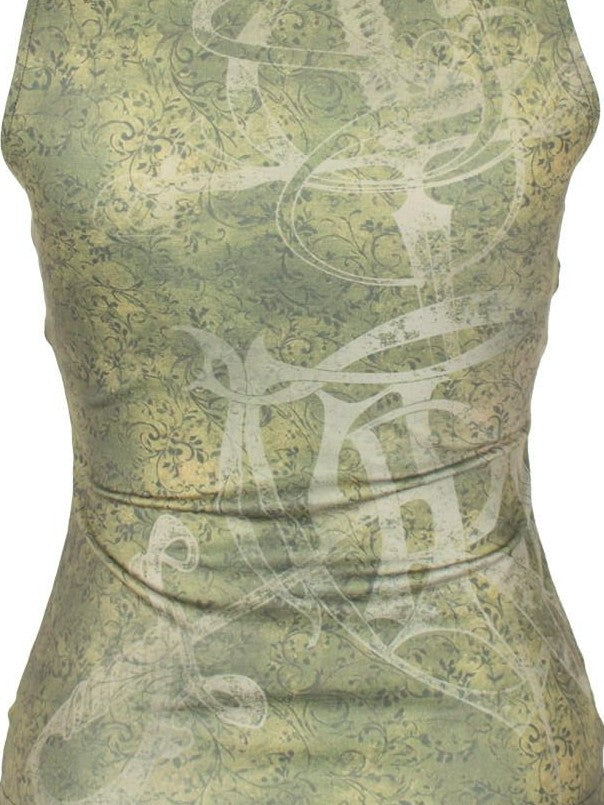 4RE1GN Triple Cross Badge Floral Print Cheongsam Collar Button Slim Women's Halter Tops