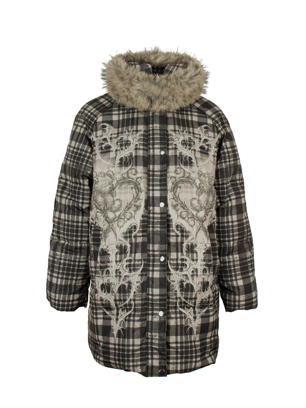 4RE1GN Vintage Check Bear Heart Detachable Fur Women's 90 White Duck Down Down Jackets