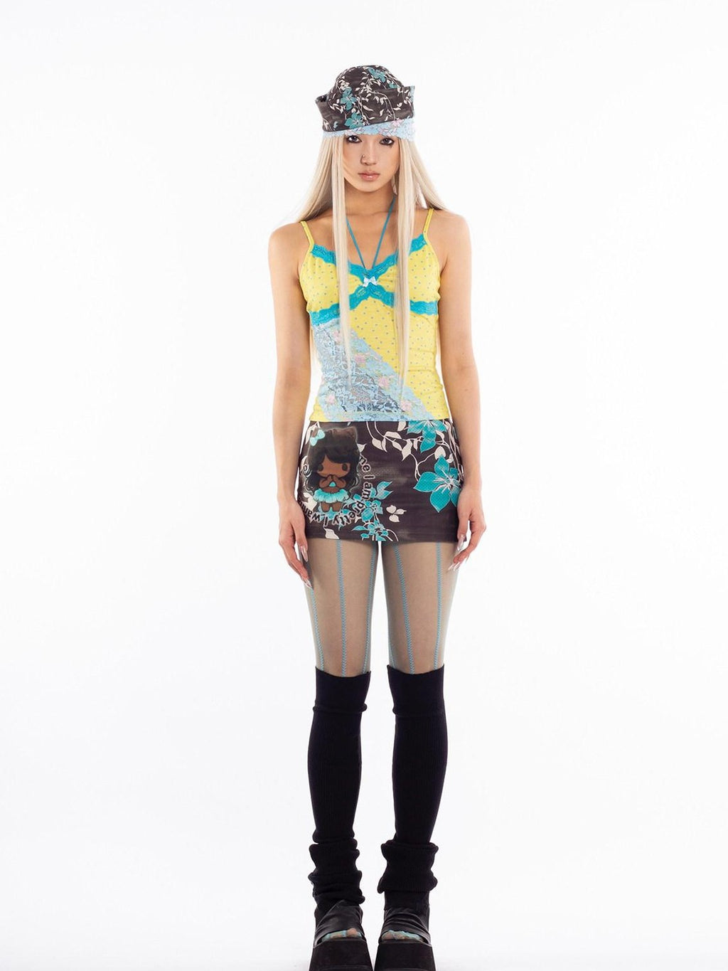 4RE1GN Vintage Cuicui Mood Cartoon Floral Print Women's Mini Skirts