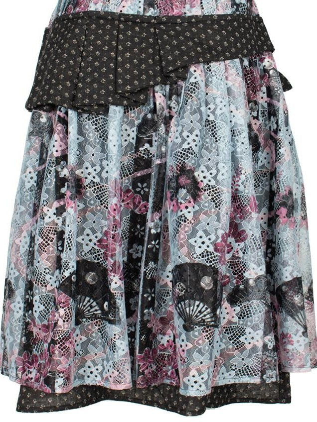 4RE1GN Vintage Floral Jacquard Crisscross Ribbon Spliced Women's Lace Midi Skirts