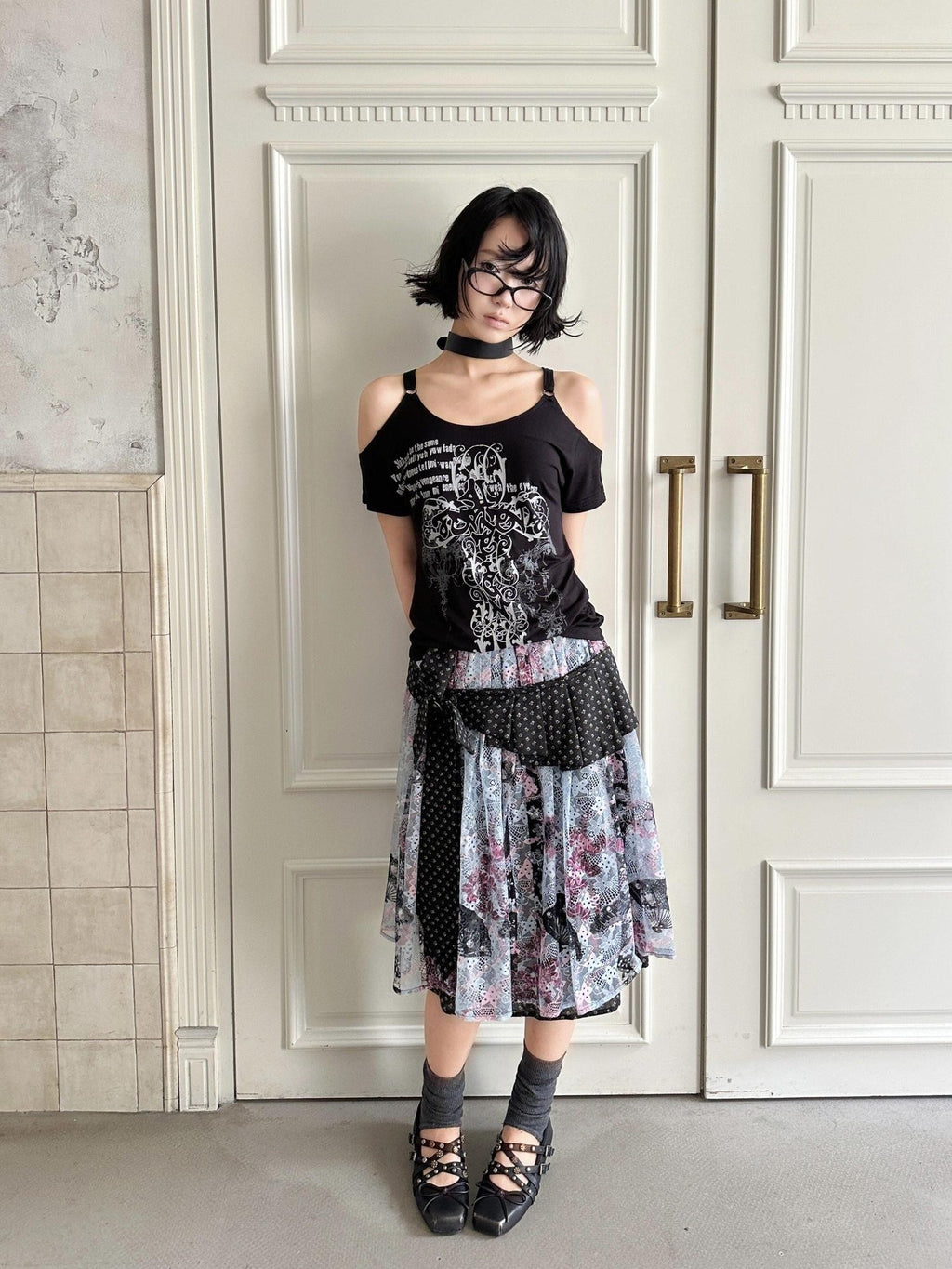 4RE1GN Vintage Floral Jacquard Crisscross Ribbon Spliced Women's Lace Midi Skirts