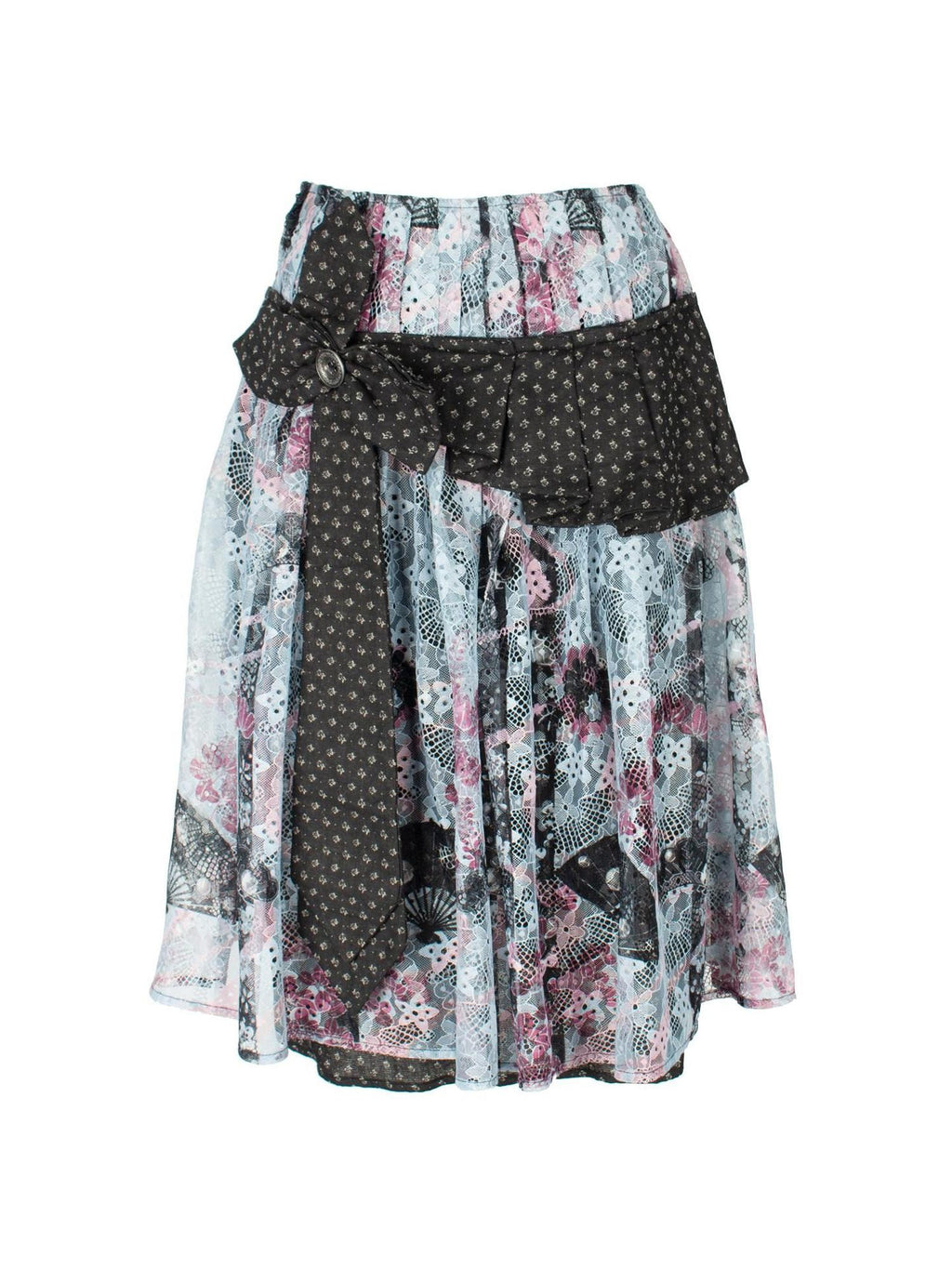 4RE1GN Vintage Floral Jacquard Crisscross Ribbon Spliced Women's Lace Midi Skirts