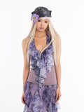 4RE1GN Vintage Floral Print Ruffle Splice Halter Strap Women's Tank Tops