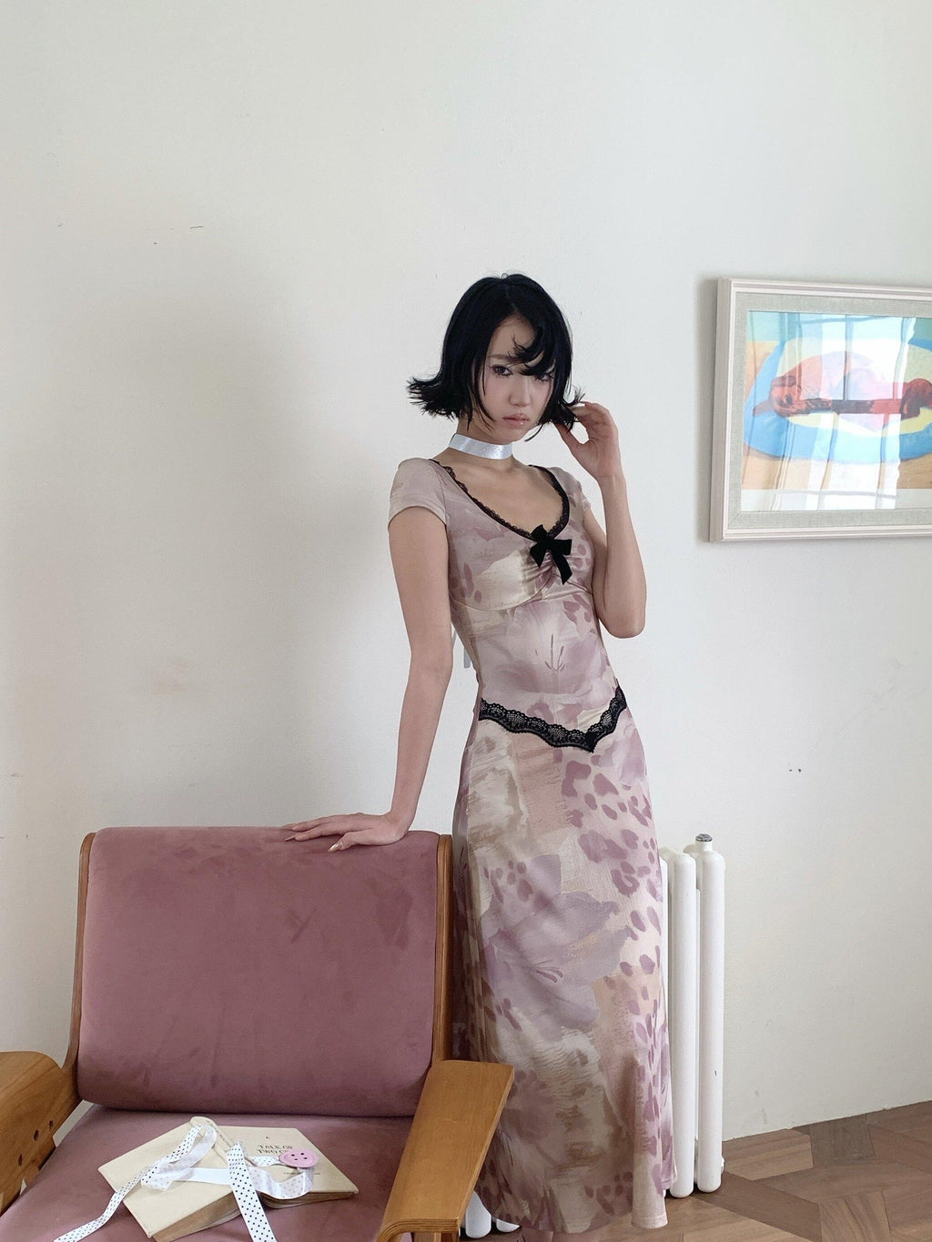4RE1GN Vintage Lace Splice Leopard Floral Print Women's Casual Maxi Dresses