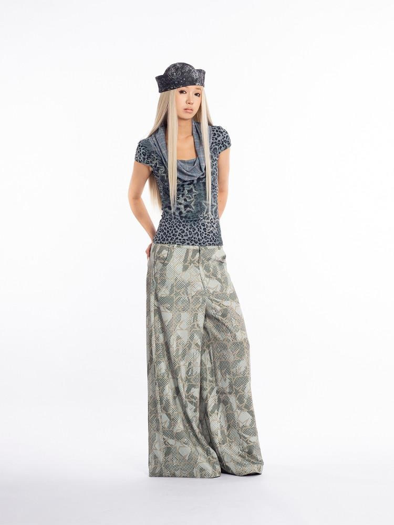 4RE1GN Vintage Messy Graffiti Star Print Women's Loose Straight-leg Pants