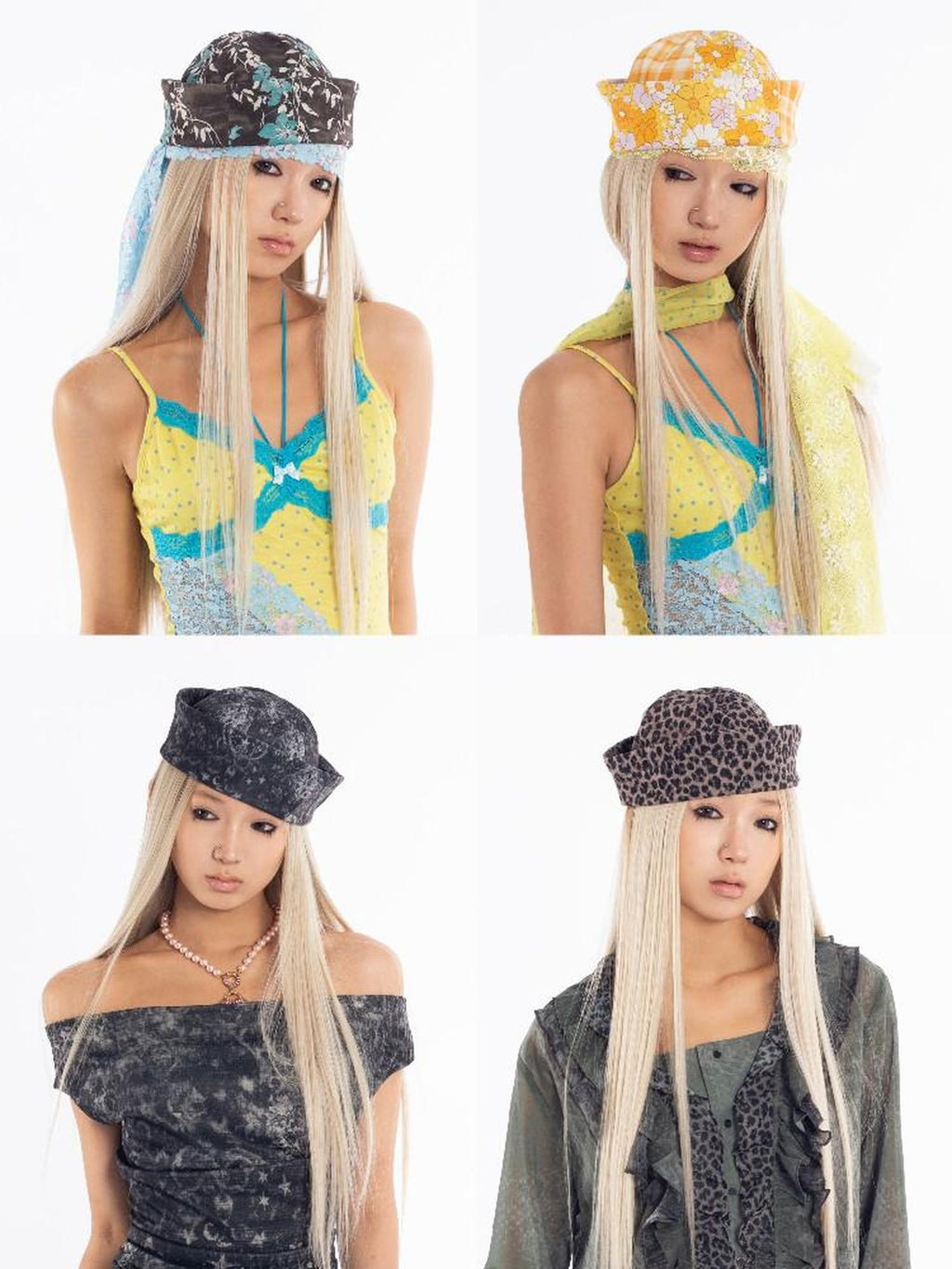 4RE1GN Vintage Mysterious Pattern Floral Leopard Print Brimless Women's Hats
