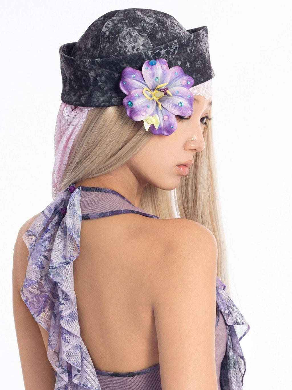 4RE1GN Vintage Mysterious Pattern Floral Leopard Print Brimless Women's Hats