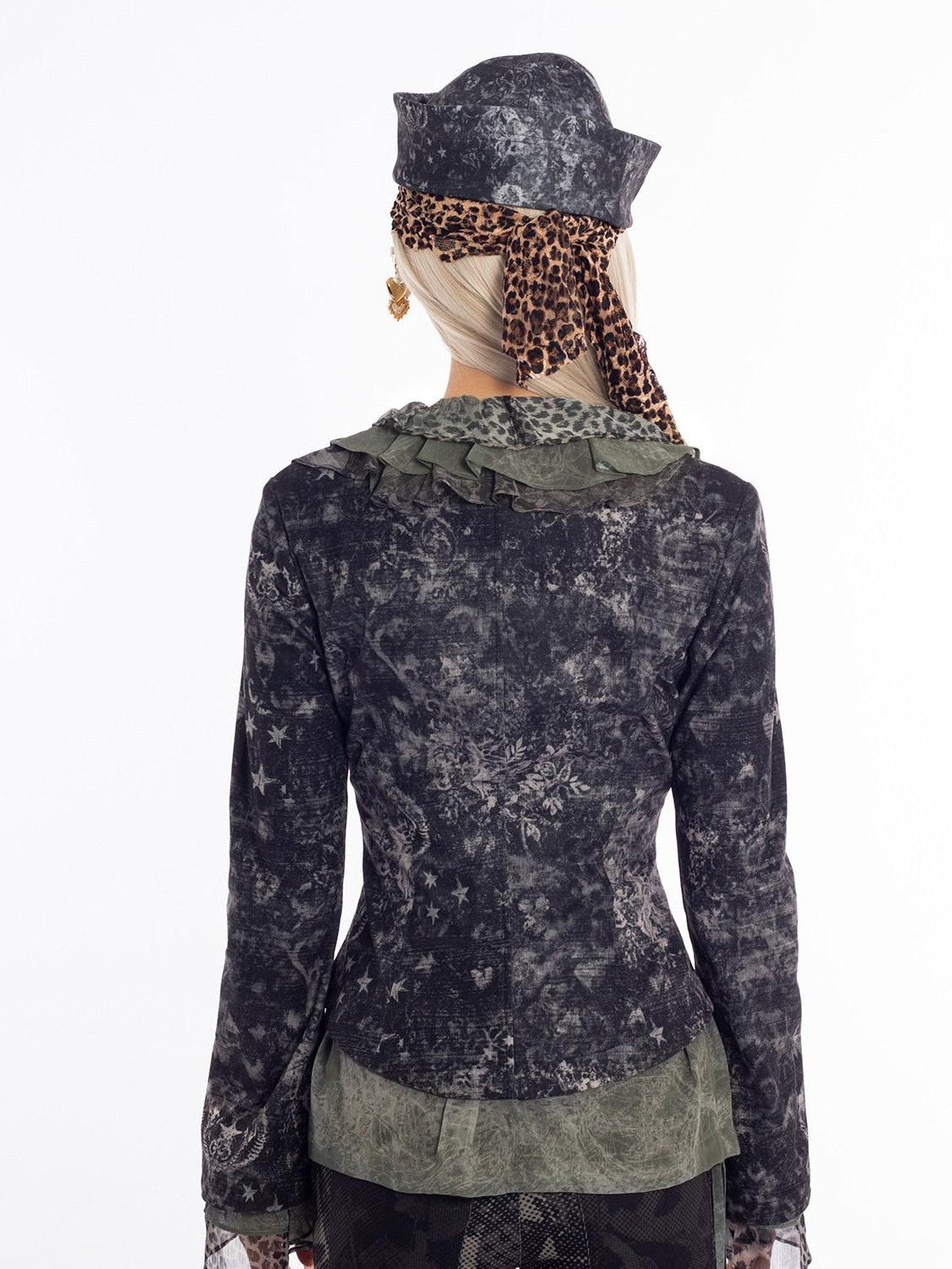 4RE1GN Vintage Mystic Pattern Print Lapel Cinched Waist Women's Casual Jackets
