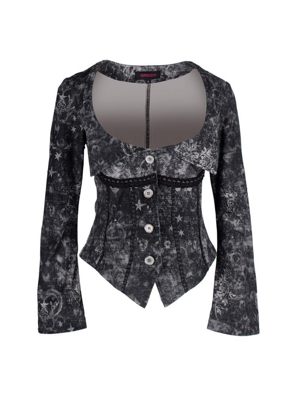 4RE1GN Vintage Mystic Pattern Print Lapel Cinched Waist Women's Casual Jackets