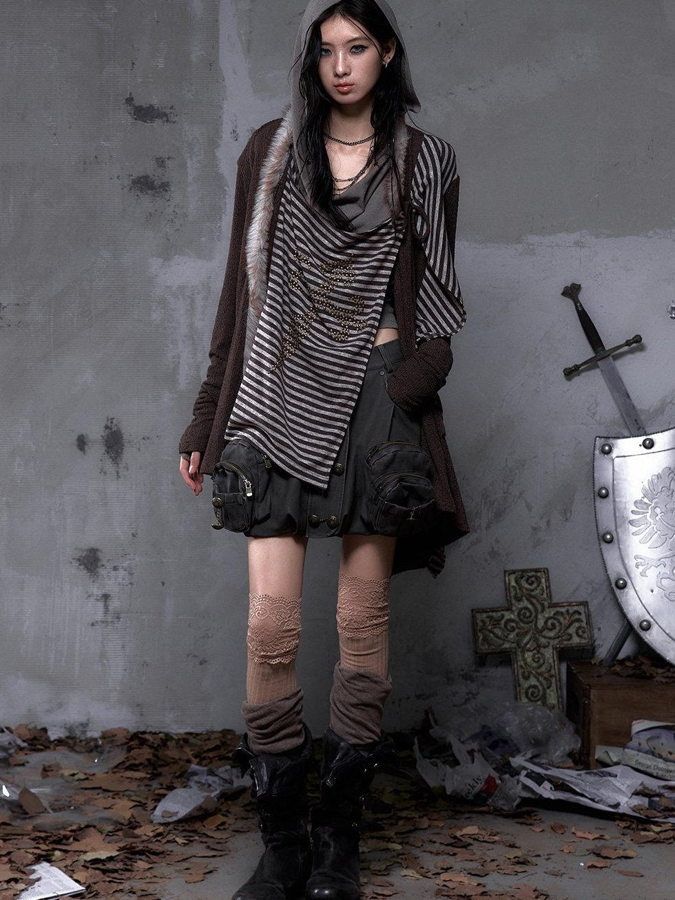 NO ROMANCE Cozy Soft V-neck Vintage Loose Striped For Women Knitwear Cardigans