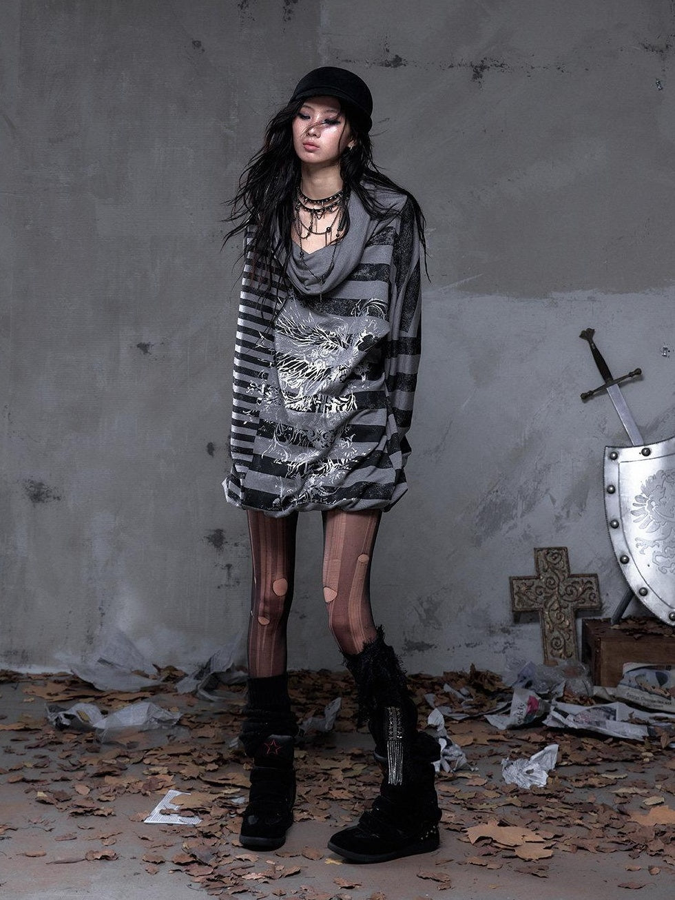 NO ROMANCE Stretch Viscose Printed Relaxed Loose Longsleeve Women Party Casual Mini Dresses