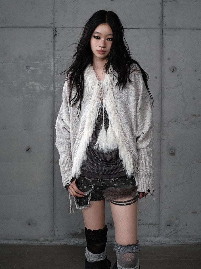 NO ROMANCE Cozy Wool Blend Vintage Loose Fringe Batwing Cardigan Women Knit Sweaters