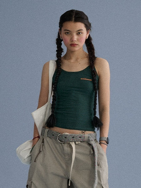 Achihara_Green_Slim_Cropped_Round_Neck_No_Padding_Women'S_Cotton_Blend_Camisoles_MISSTT
