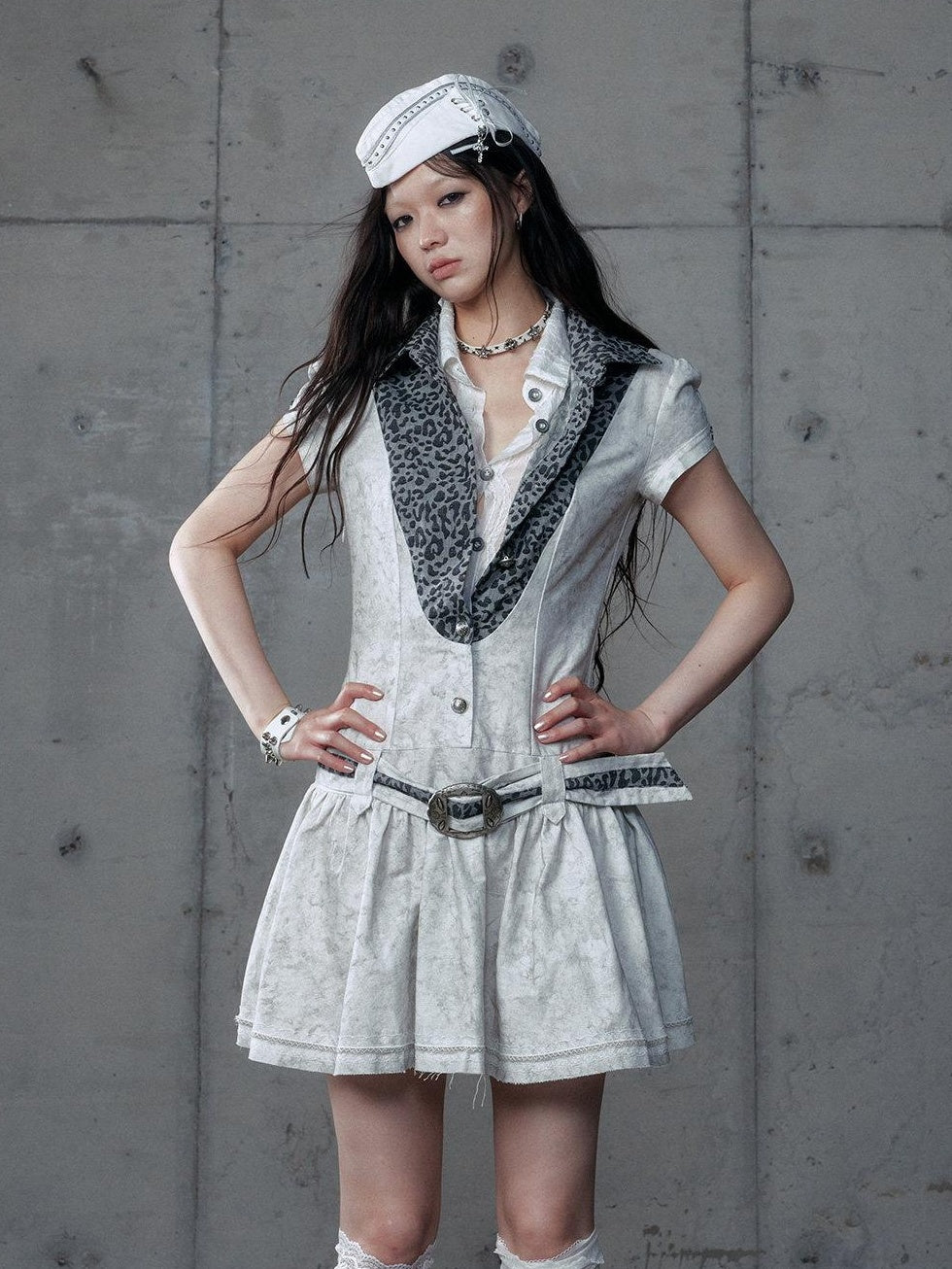 NO ROMANCE Layered Patchwork Polo Collar Slim Short Sleeve Travel Washed White Blouses