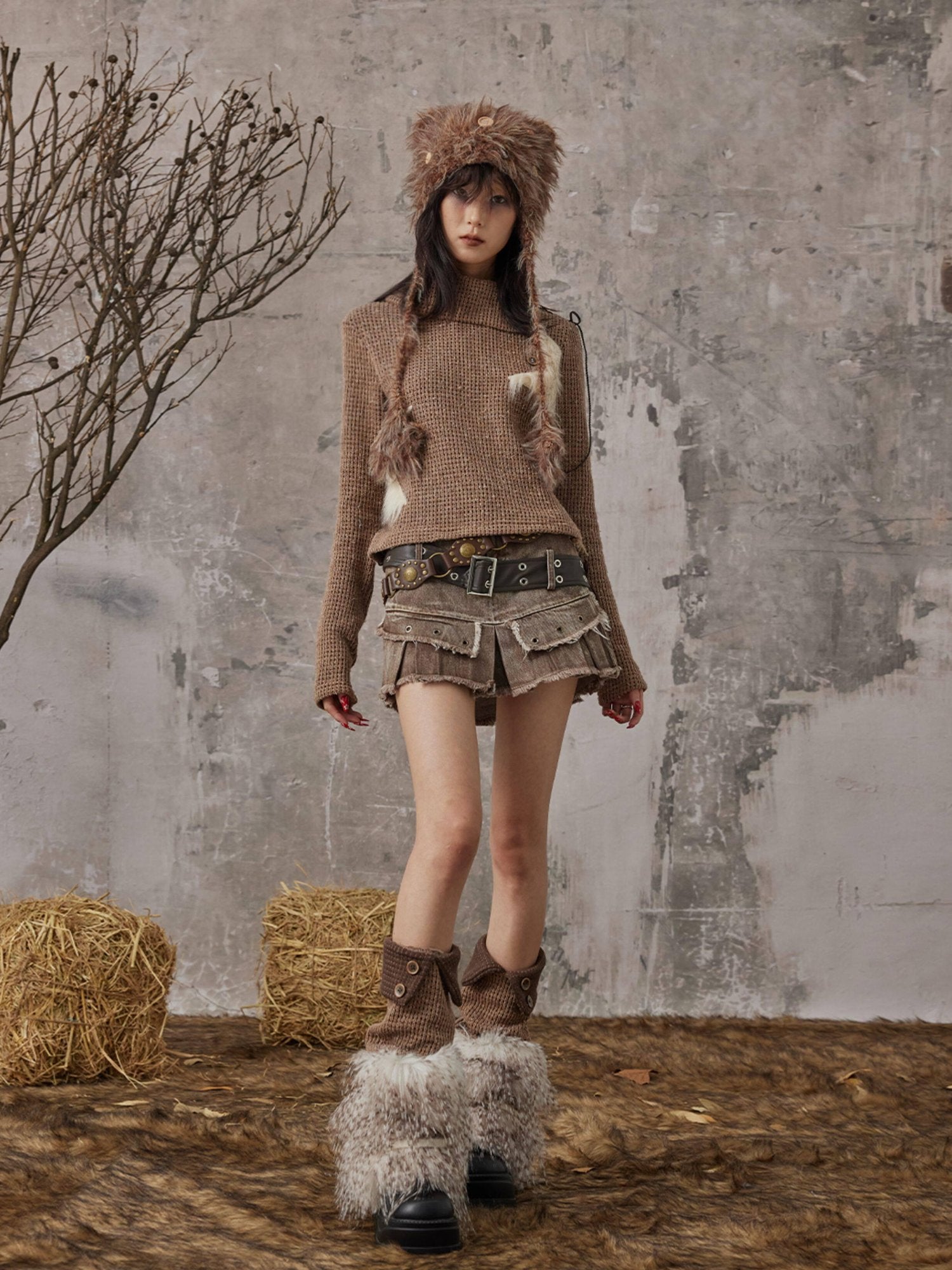 Frustration Garden Cozy Thick Slouchy Scrunch Edgy Style For Women Brown Fashion Leg Warmers