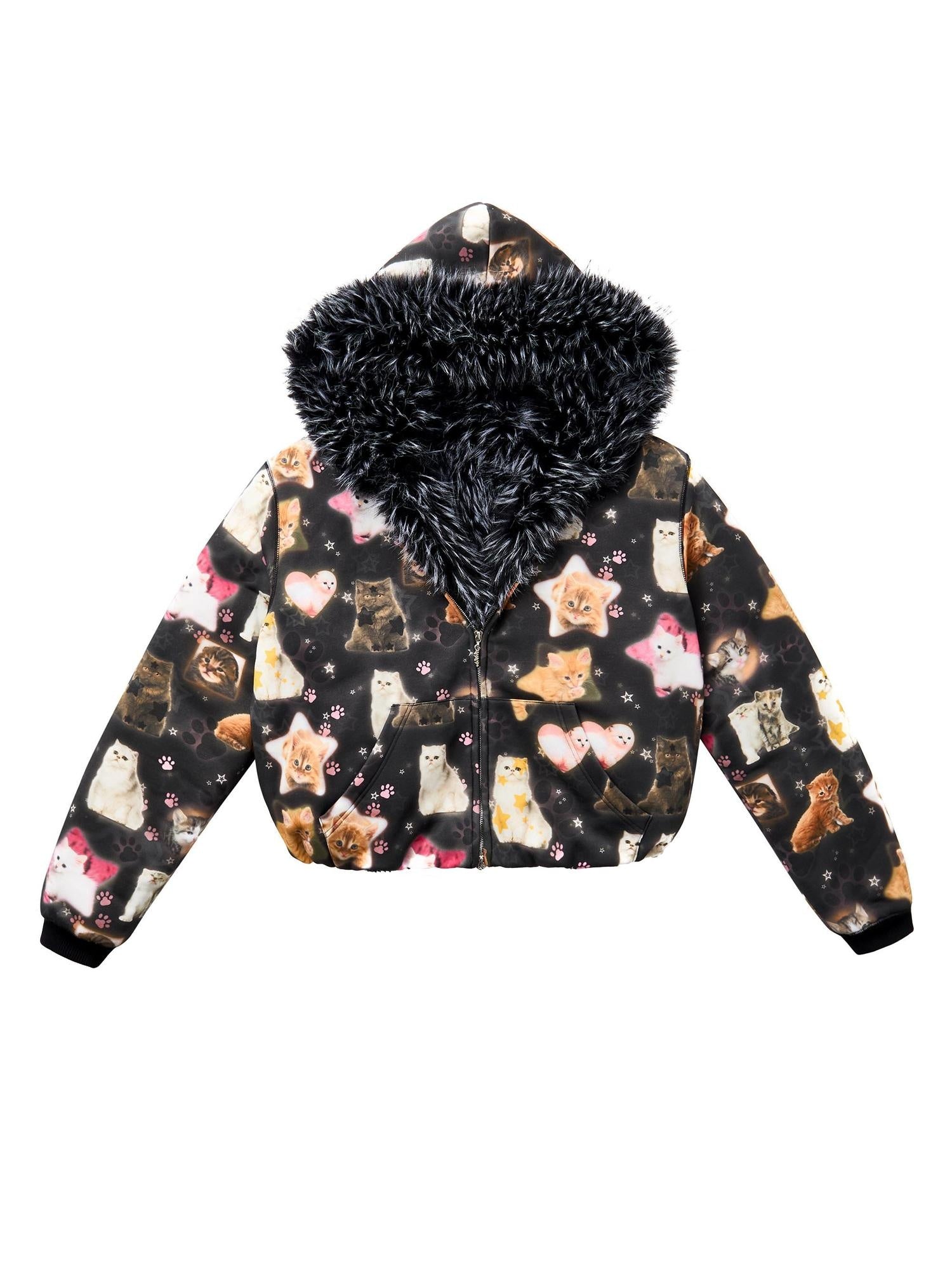 CFIERCE Fleece Lined Relaxed Fit Mid Length Unisex Black Poly Cotton Blend Hoodie
