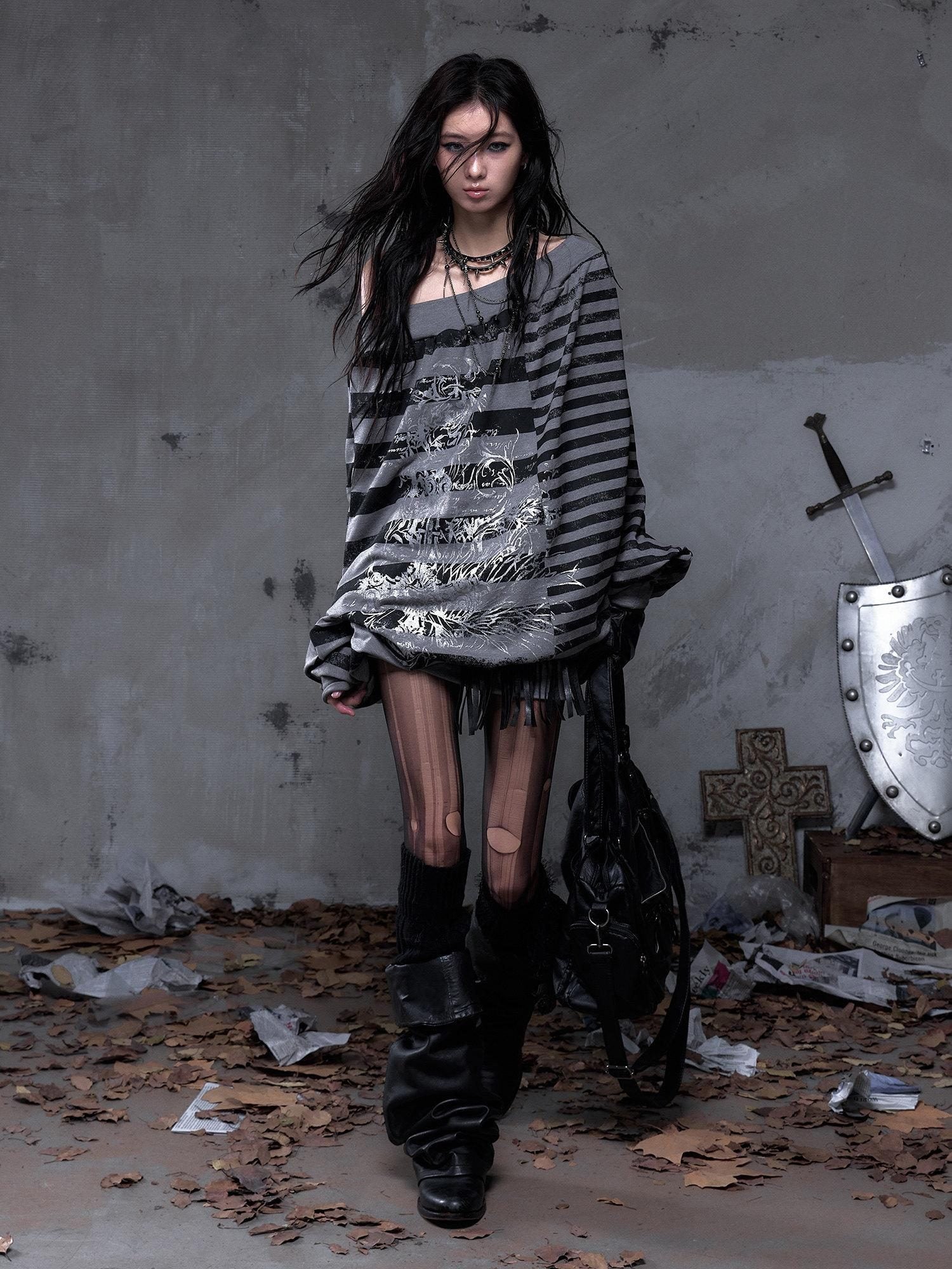 NO ROMANCE Stretch Viscose Printed Relaxed Loose Longsleeve Women Party Casual Mini Dresses