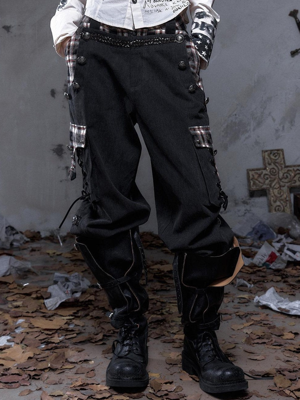 NO ROMANCE Pure Cotton Punk Patchwork Loose Fit Natural Waist Button Fly Women Pants Chinos