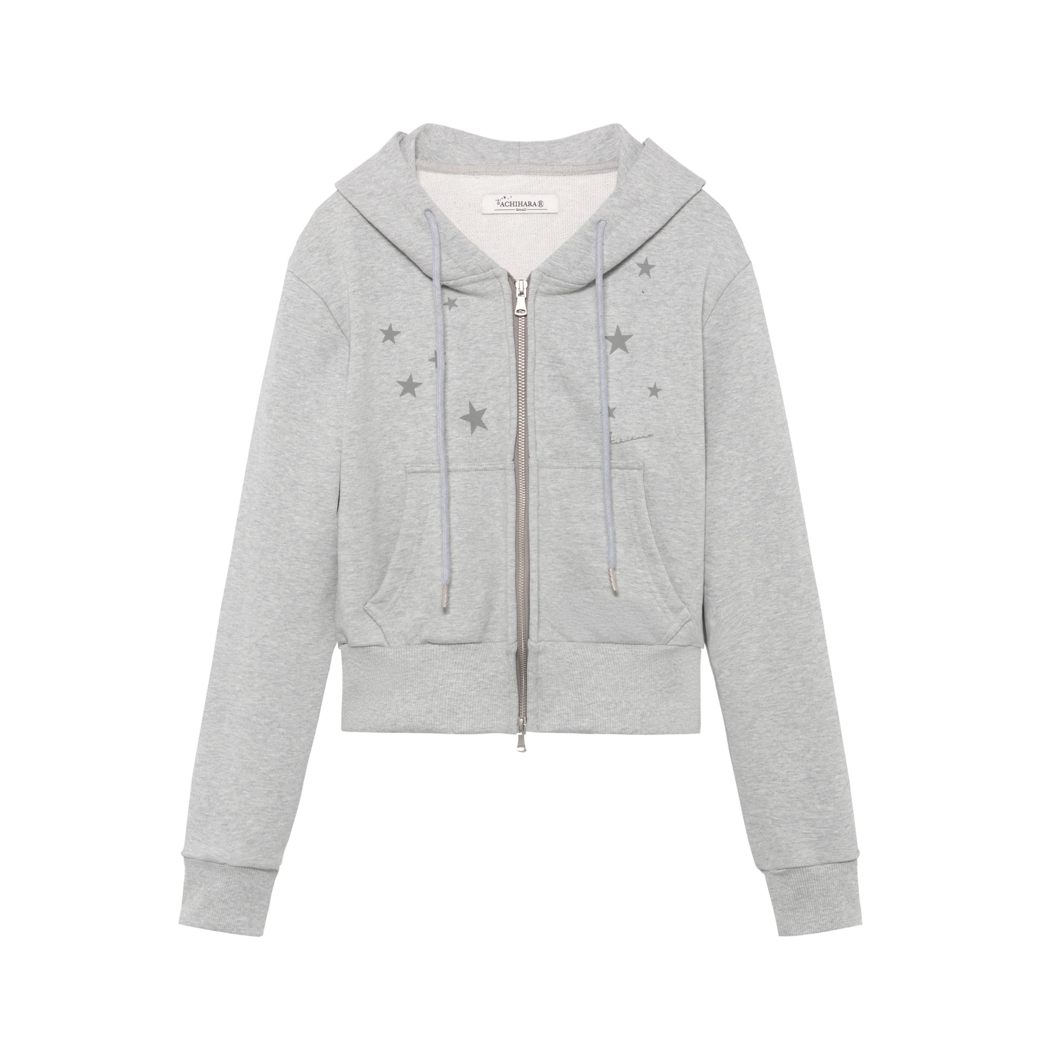 Achihara_Star_Print_Cropped_Zip_Hooded_Slim_Fit_Long_Sleeve_Women'S_Cotton_Hoodies_MISSTT