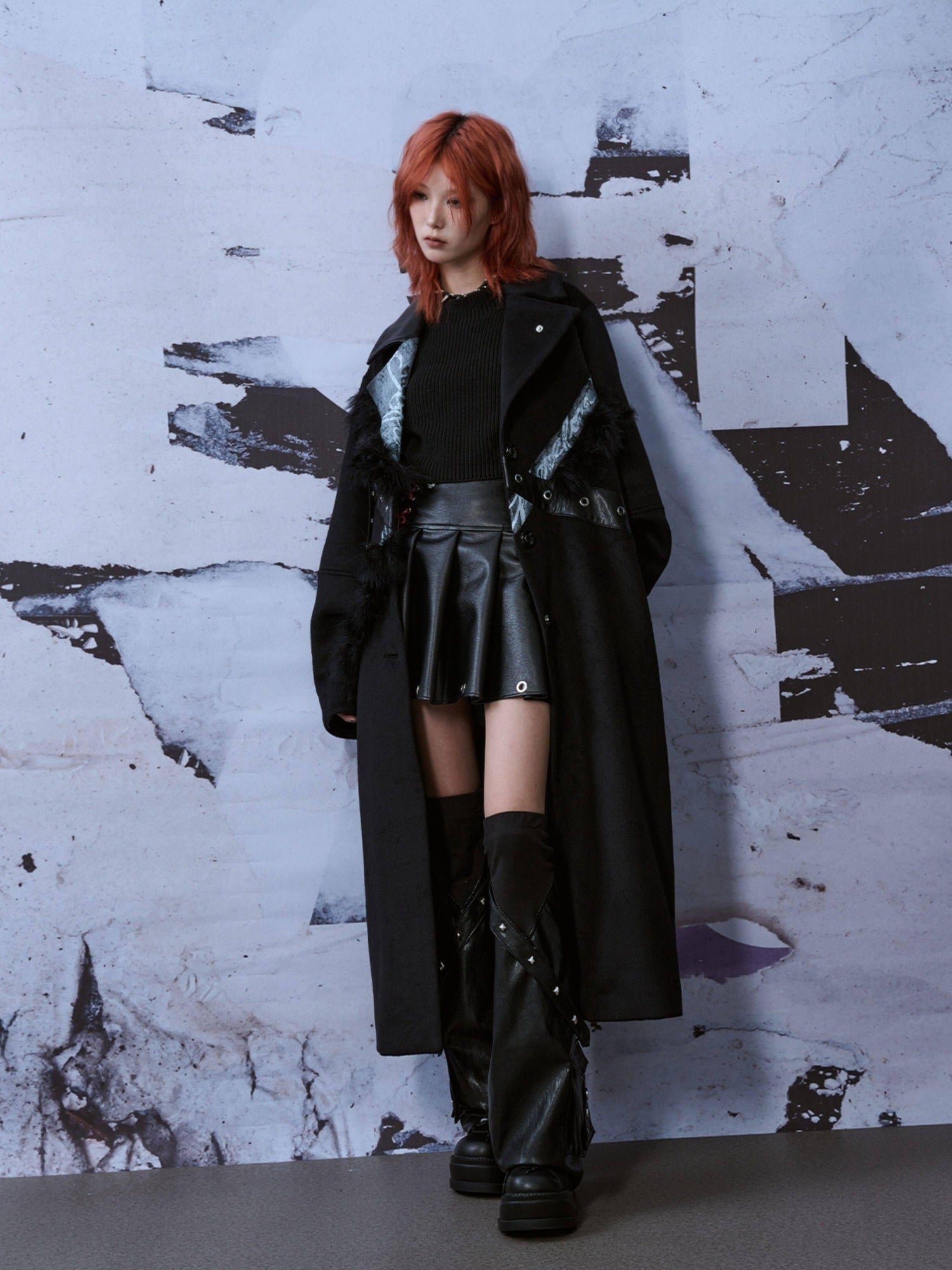 Frustration Garden Punk Street Straight Long Blazer Collar Patchwork Asymmetrical Youth Wool Coats