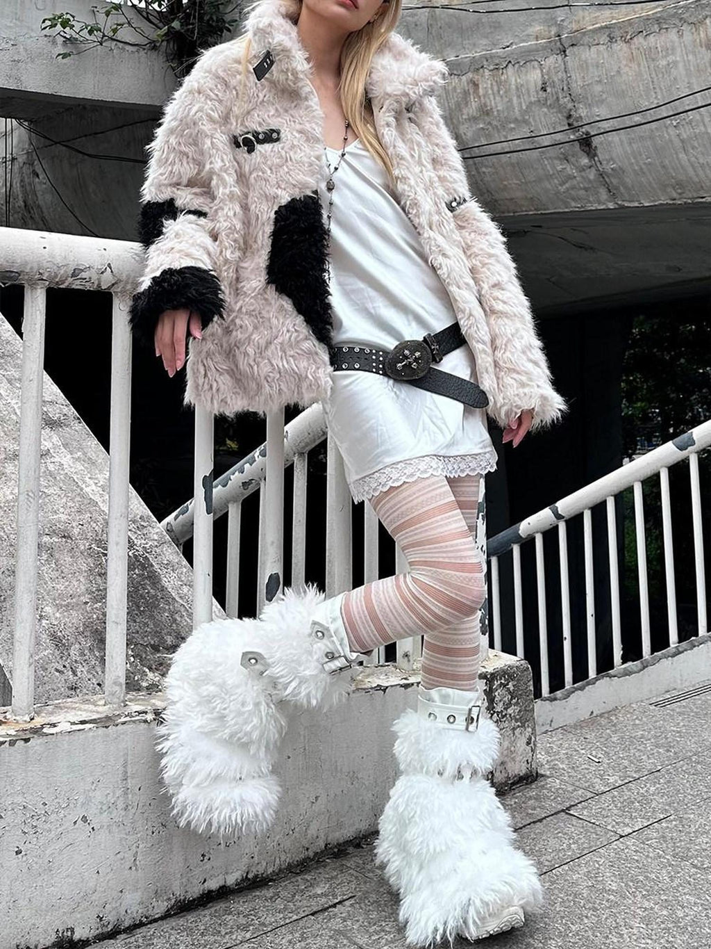 CFIERCE Thick Hooded Mid Length Casual Unisex Off White Polyester Warm