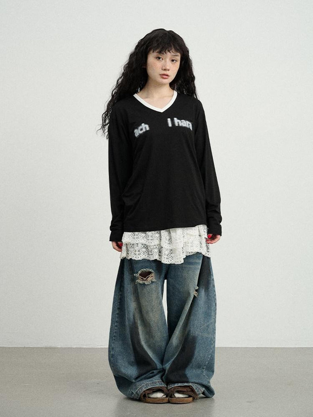 Achihara Ice Block V-neck Loose Letter Print Women'S Lyocell Short Sleeve T-Shirts