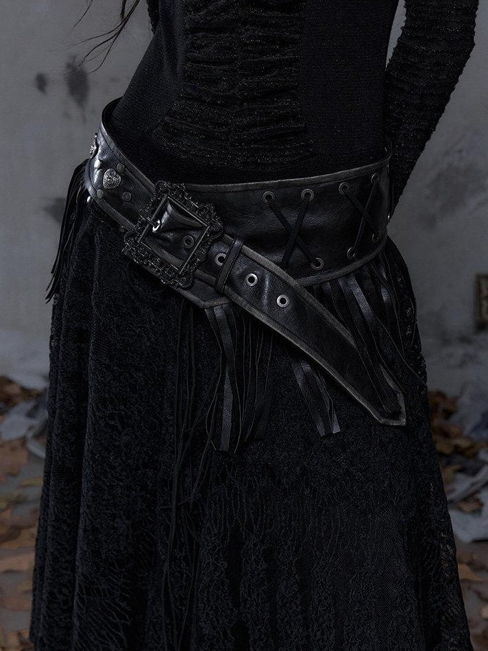 NO ROMANCE Leather Tassel Accent Vintage Punk Pin Buckle Women Metal Hardware Belts