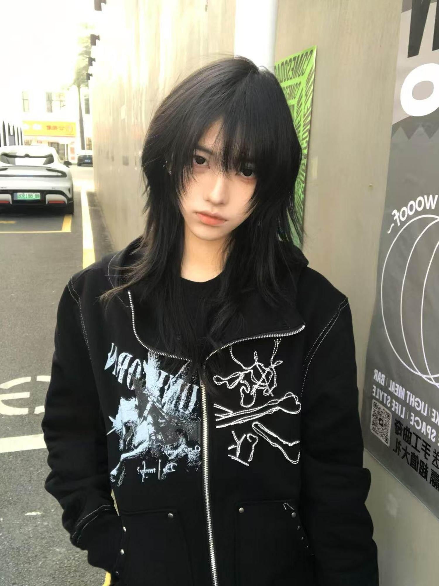 PAIKI Slim Fit Zip Up Hooded Short Length Skull Casual Unisex Sport Polyester Hoodies