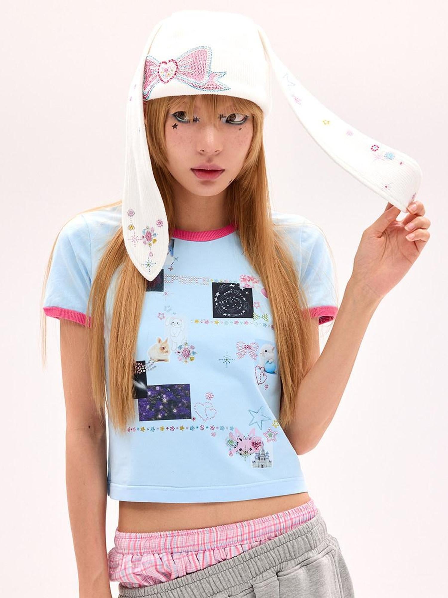 CFIERCE Cute Cartoon Bow Accent Casual Unisex Youth Onesize Black Blue White Knit Beanie