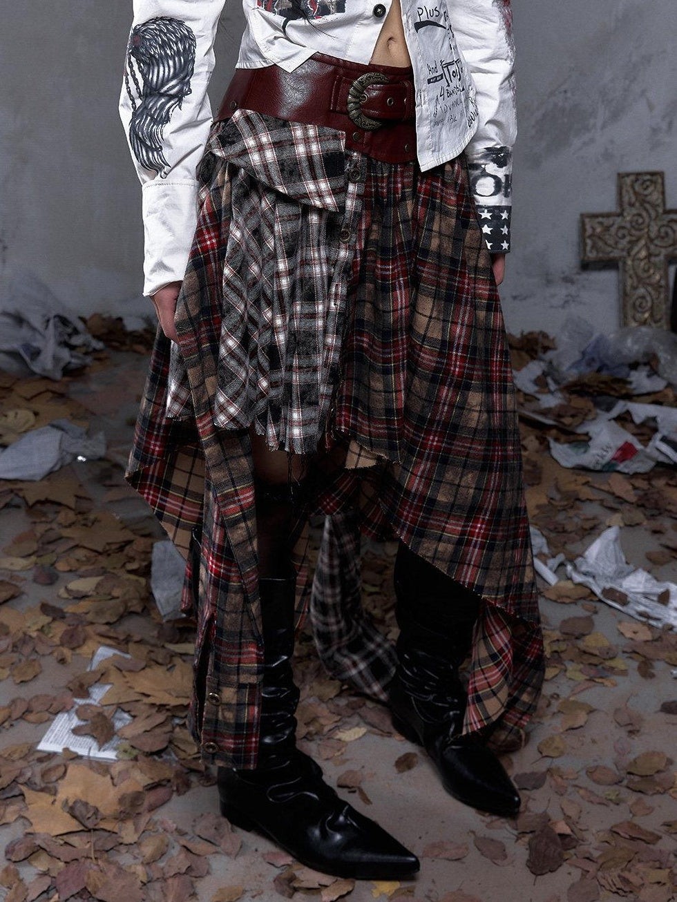 NO ROMANCE Edgy Patchwork Asymmetric Slim Mid Waist Women Citywalk Midi Skirts